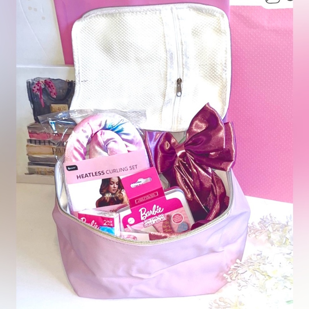 Elegant Pink Cosmetic pink Barbie themed bag full of fun items